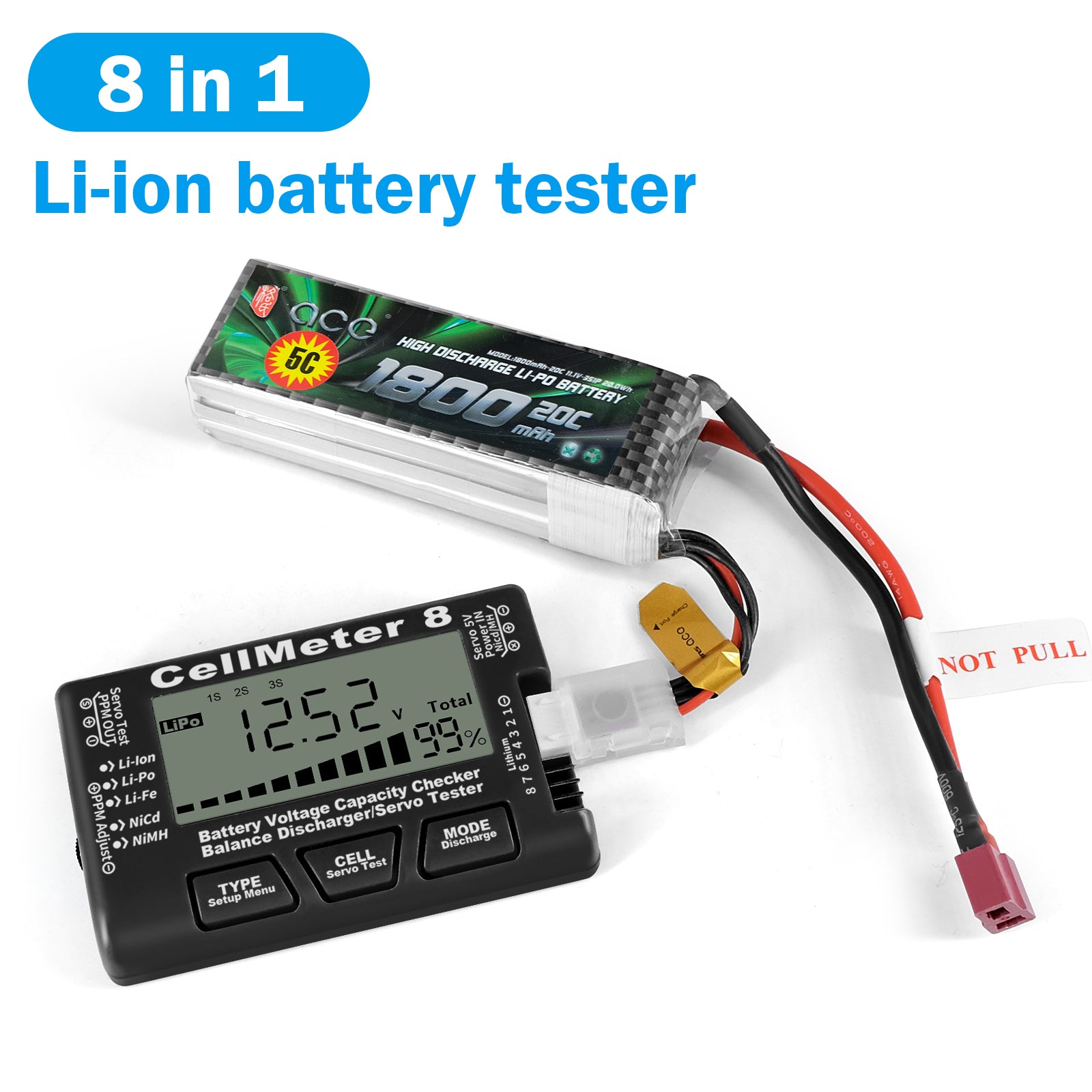 Cellmeter 8-in-1 Digital Battery Capacity Checker Controller Tester Voltage Tester for Li-Po Li-ion NiMH Nicd Cell Meter Cellmeter 8-in-1 Digital Battery Capacity Checker Controller Tester Voltage Tester for Li-Po Li-ion NiMH Nicd Cell Meter